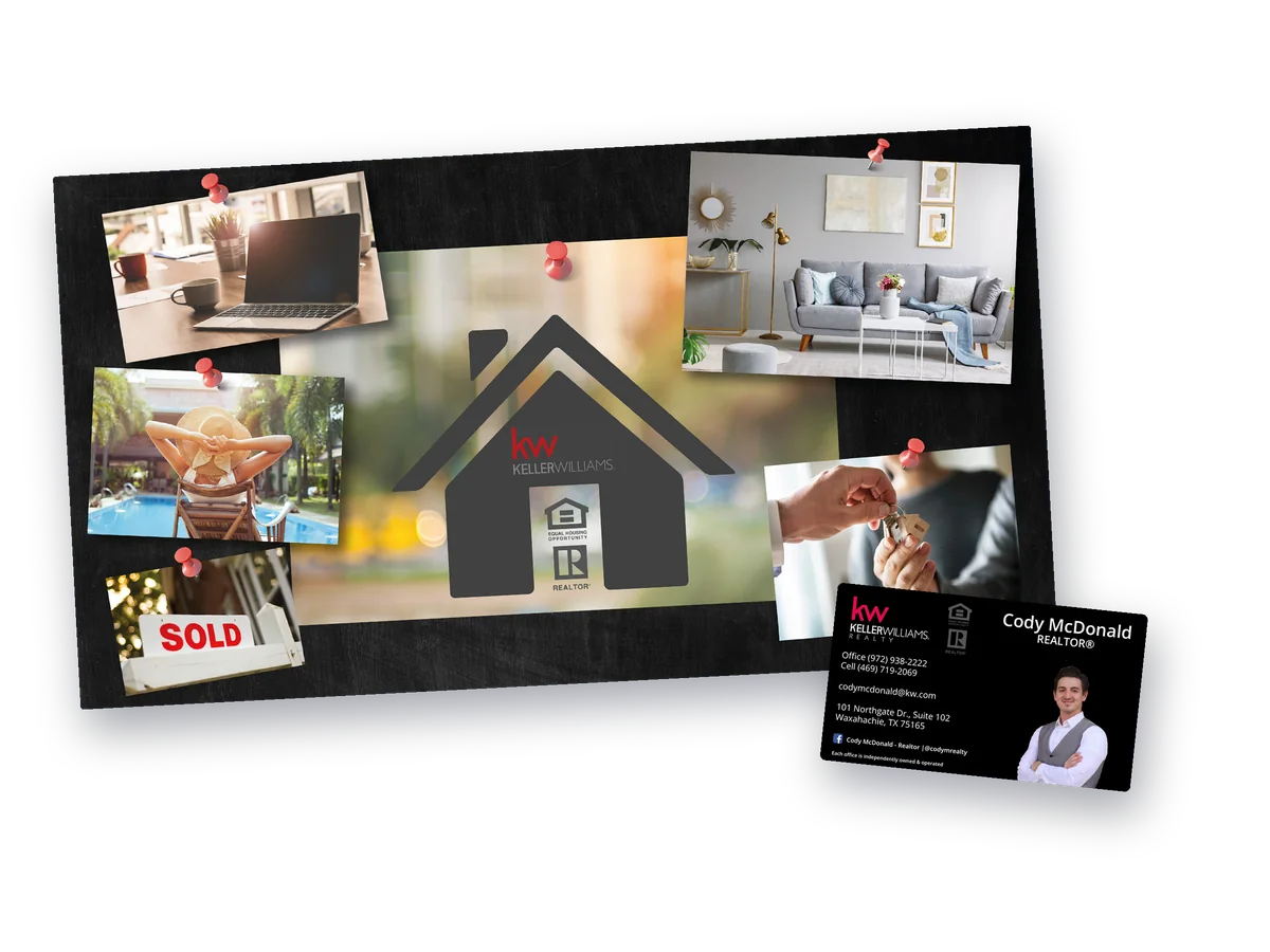 Keller Williams real estate postcard with a removable business card magnet for the agent