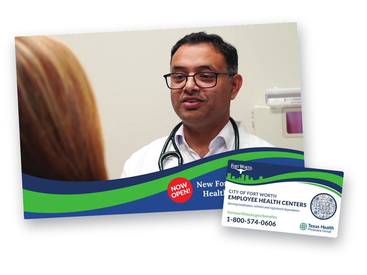 City of Fort Worth Employee Health Centers Now Open postcard with a removable magnet