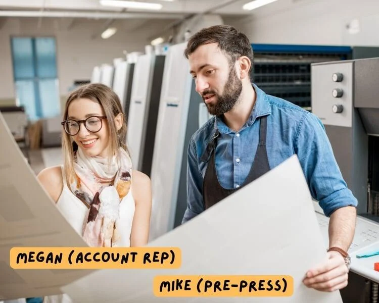 Megan and Mike working in prepress